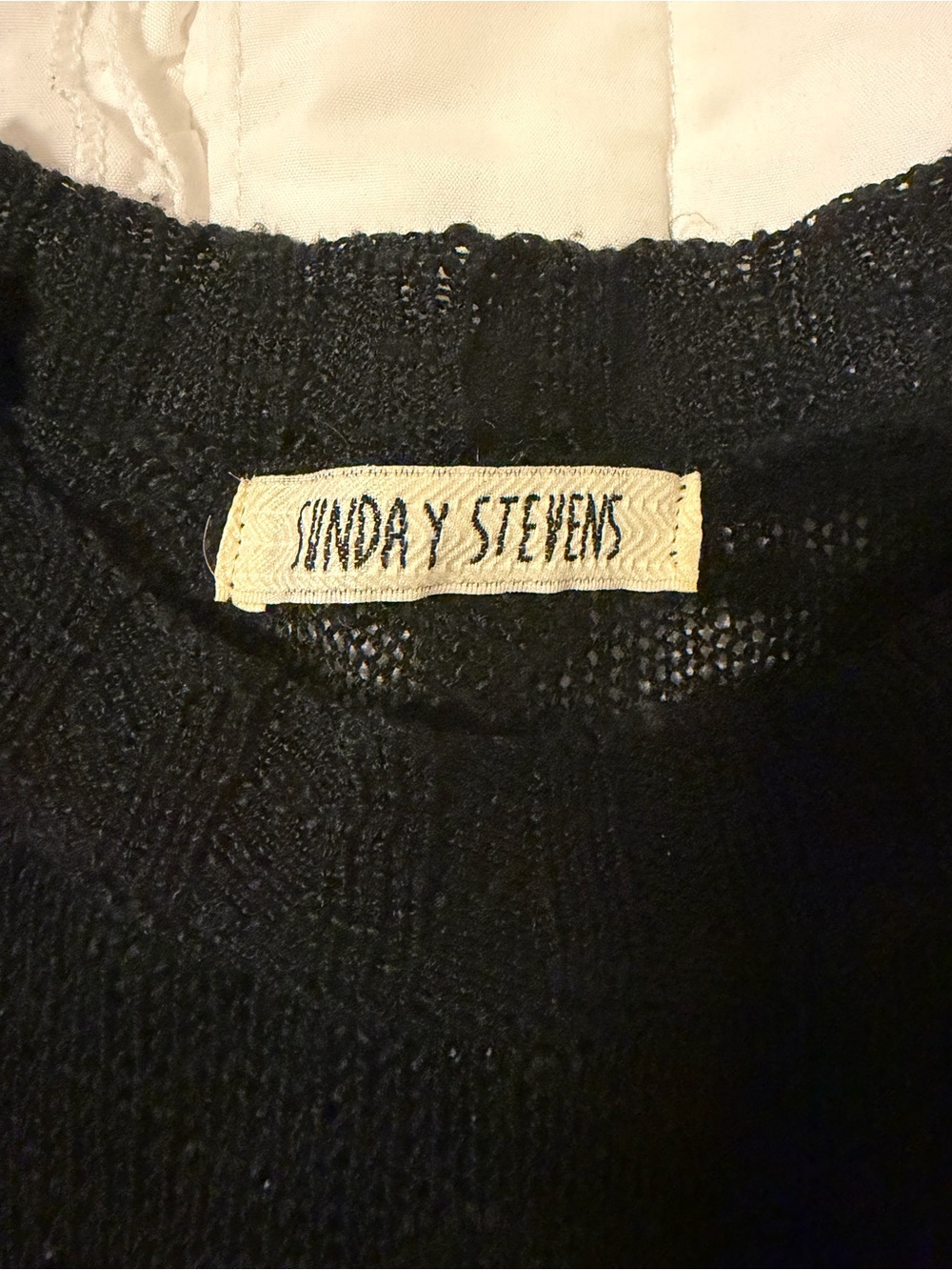 Sunday Stevens Black Crewneck Sweater with White Lightning Bolt Motif - Picture 2 of 3